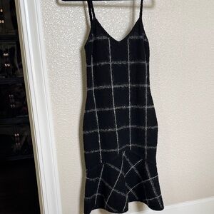 John Galliano Black and White Checkered Midi Dress